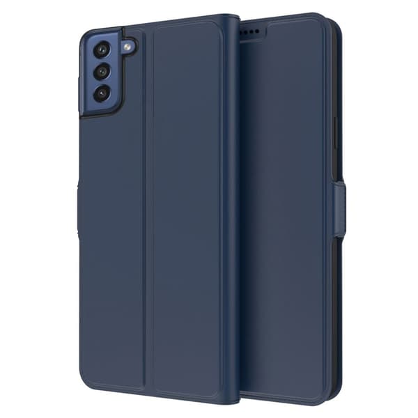 Glatt og tynt premium PU-skinnetui for Samsung Galaxy S21 FE - Blå Blue