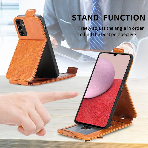 Vertical Flip Phone Etui med Zipper til Samsung Galaxy A14 - Brun Brown