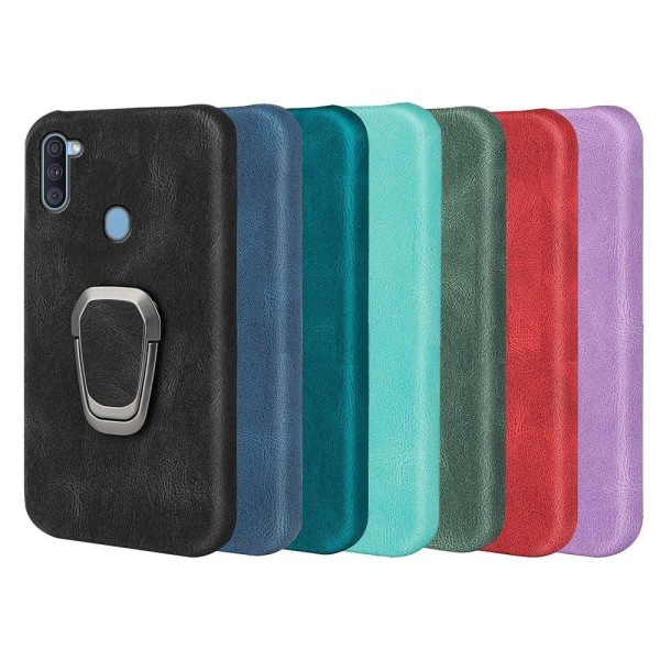 Stødsikkert lædercover med oval kickstand til Samsung Galaxy M11 / A11 - Sort Black