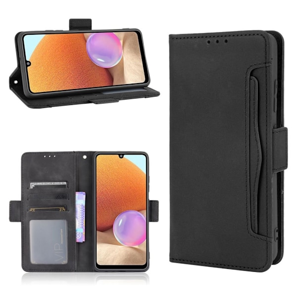 Modern-styled Læder Pung Etui til Samsung Galaxy A32 - Sort Black