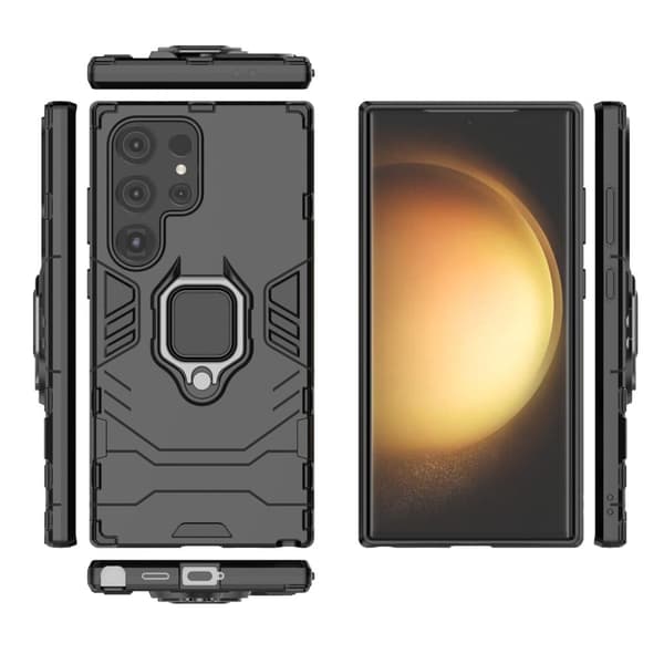 Hybrid Samsung Galaxy S24 Ultra cover med støttefod og bilmontering - Sort Black