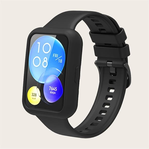 Huawei Watch Fit 2 silikonikellon hihna ja suojus - Musta Black
