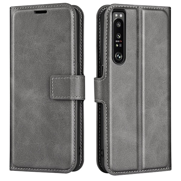 Hållbart konstläder Sony Xperia 1 IV fodral med plånbok - Silver/Grå Silvergrå