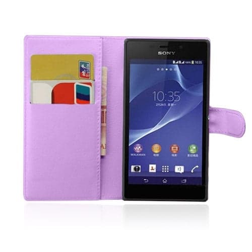 Jensen Sony Xperia M2 Aqua Lær Flipp Etui - Lilla Purple