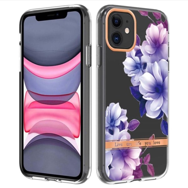 LB5-seriens fleksible telefonetui iPhone 11 6,1 tommer, galvaniseret blomstermønster IMD IML telefonbeskyttende cover - Lilla Begonia Purple