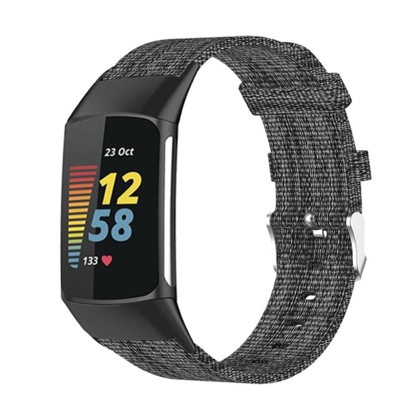 Fitbit Charge 5 andningsbart klockarmband i nylon - Svart / Grå Svart