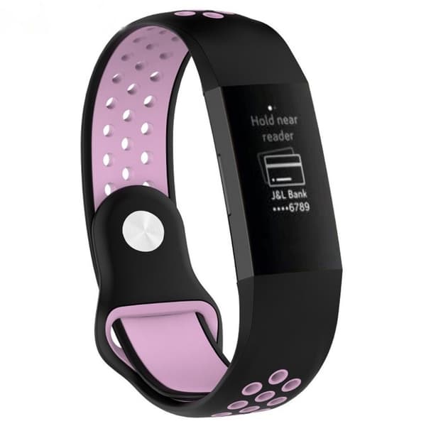 Fitbit Charge 3 andningsbart klockarmband i silikon i två färger - Svart / Rosa multifärg