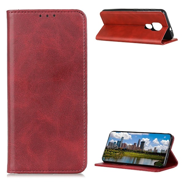 Lompakko-style Aitoa Nahkaa Läppäkotelo For Motorola Moto G Play (2021) - Punainen Red