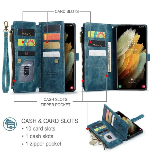 Rymligt Samsung Galaxy S21 Ultra 5G fodral med plånbok - Blå Blå