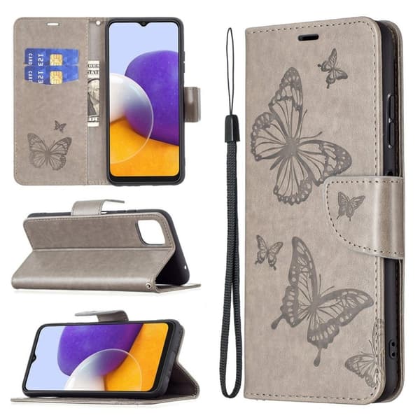 Butterfly Samsung Galaxy A22 5G Flippetui - Grå Silver grey