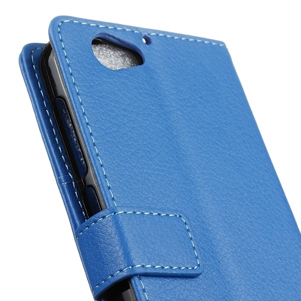 HTC A9s beskyttende læder-etui m. litchi-overflade - Blå Blue