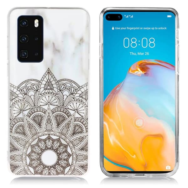 Marble Huawei P40 veske - Gray Tribal Marble Silver grey