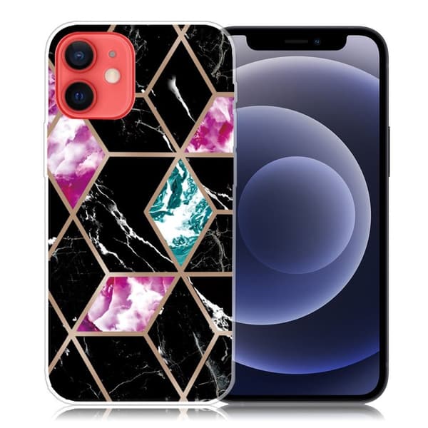 Marble design iPhone 12 Mini kotelot - Laatta Musta / Syaani / Ruusu Multicolor