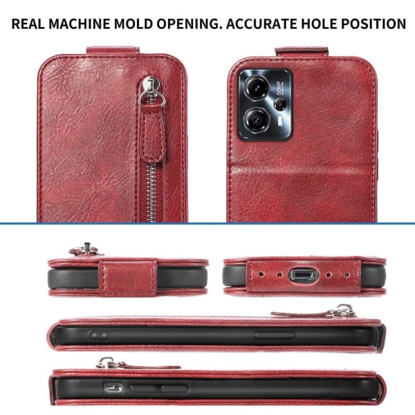 Vertical Flip Phone Etui med Zipper til Motorola Moto G23 / G13 Red