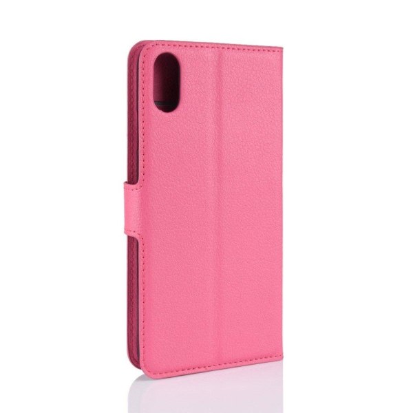 iPhone Xs Max flip etui i læder med litchi-tekstur - Rose Pink