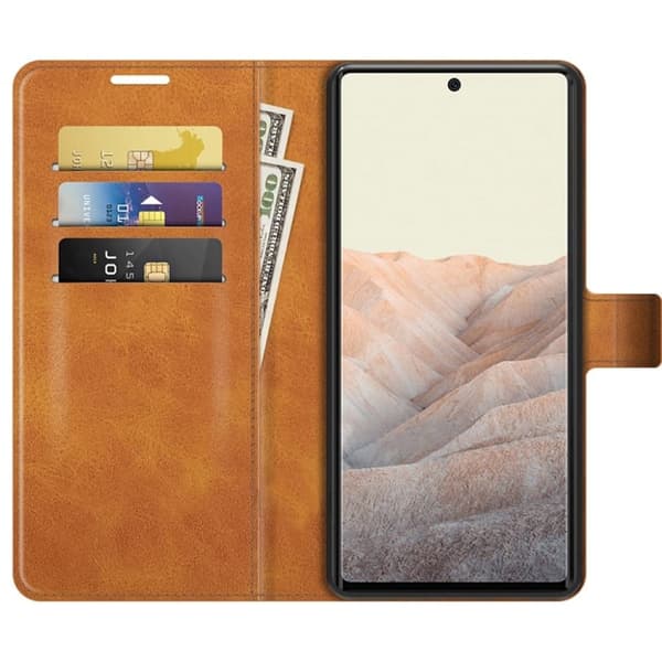 Skinn-etui i lommebok-stil for Google Pixel 6 - Brun Brown