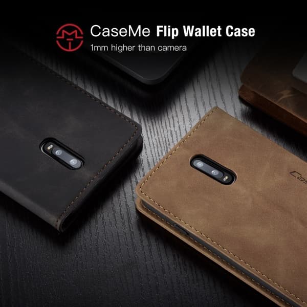CaseMe OnePlus 7 Vintage kotelot - Musta Black