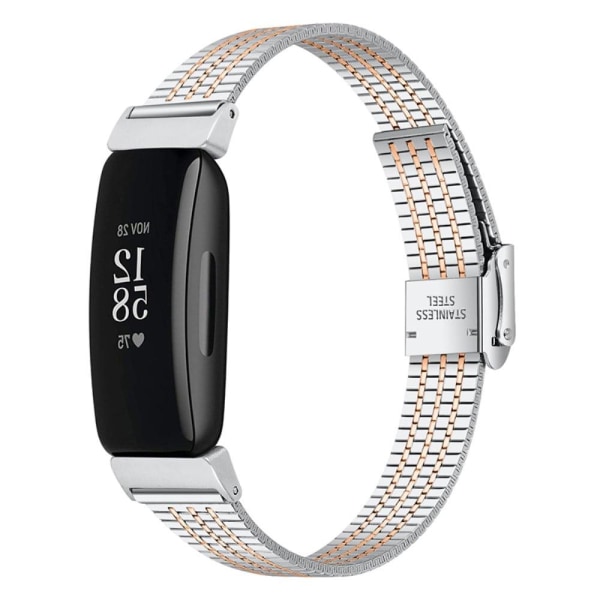 Fitbit Inspire / Inspire HR seitsemän helmiä ruostumattomasta teräksestä valmistettu ranneke - Hopea / Ruusukulta Silver grey