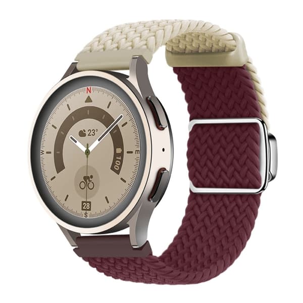 Universal 22mm Woven Watch Strap Silver Magnetic Buckle Replacement Wrist Band - Starlight+Wine Red Red