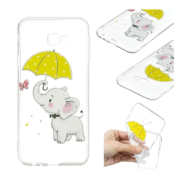 Samsung Galaxy J4 Plus (2018) mønstered blødt etui - Elefant Holder en Paraply Multicolor