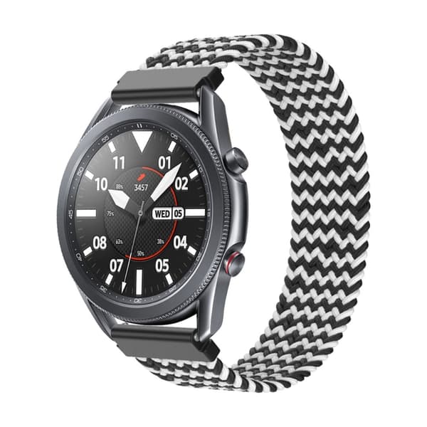 Samsung Galaxy Watch 3 (45mm) elastisk nylon-urrem - W-Form Sort / Hvid Størrelse: S Black