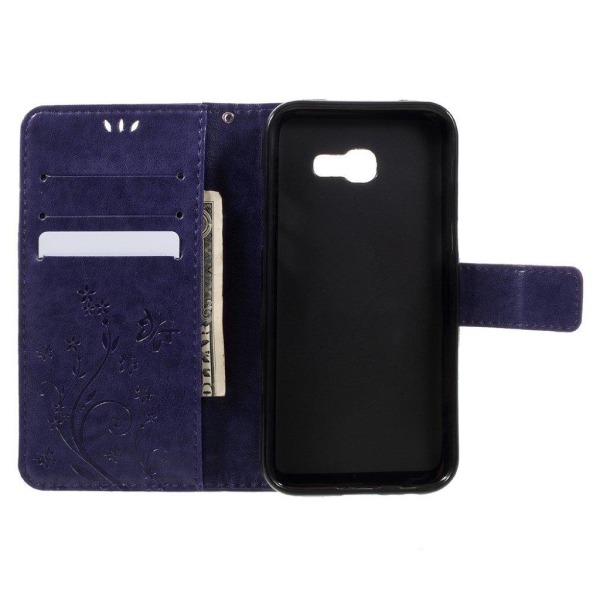 Samsung Galaxy A5 (2017) læder-etui med sommerfugleprint - Mørkelilla Purple