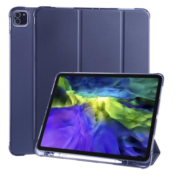 Tri-fold Stand Wake / Sleep Leather Tablet Case Shell med Pen Sl Blue
