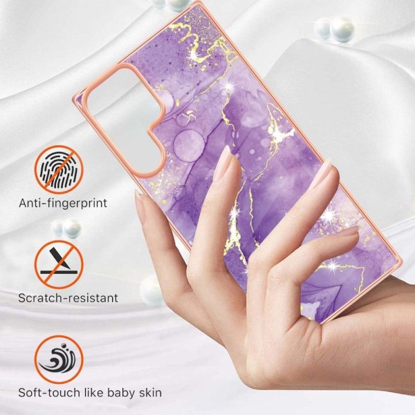 Marble Samsung Galaxy S22 Ultra Etui - Lilla Marmor Haze Purple