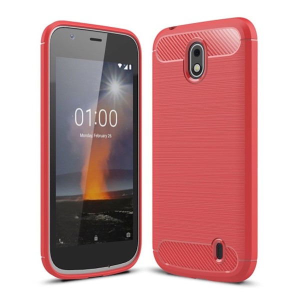 Nokia 1 carbon fiber tekstur børstet TPU etui - Rød Red