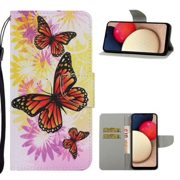 Wonderland Samsung Galaxy A02s Flip etui - Blomst og sommerfugl Multicolor