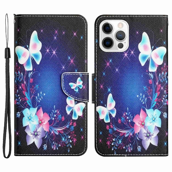 Wonderland iPhone 14 Pro flip etui - Sommerfugl Multicolor