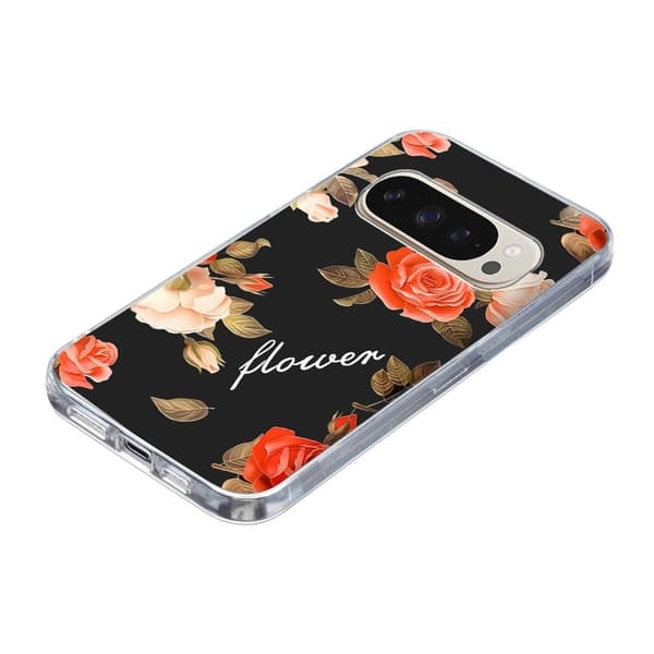 Vibe Google Pixel 9 / Google Pixel 9 Pro -kansi - Musta Tausta Kukkia Black
