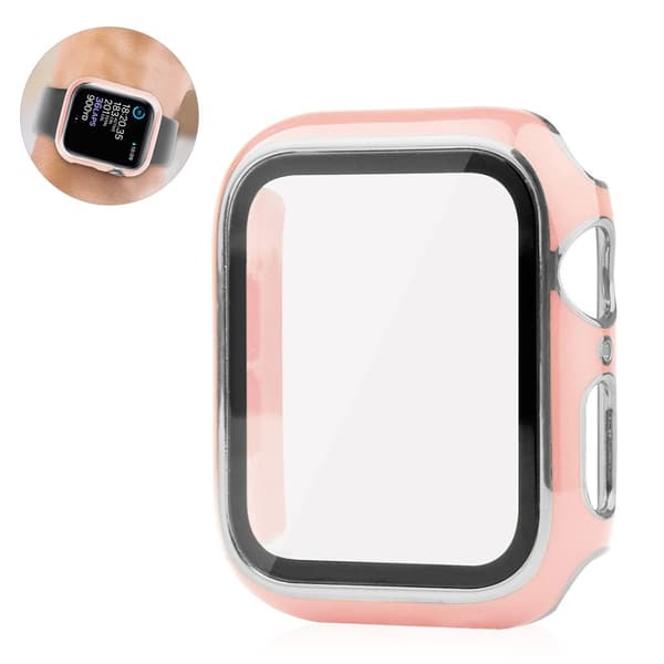 Apple Watch 44mm unique style cover + tempered glass screen protector - Pink / Silver Rosa