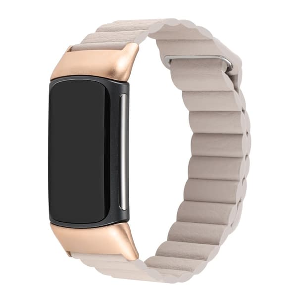 Fitbit Charge 5 aito nahkakellon hihna - Khaki White
