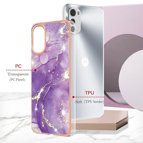 Marble Motorola Moto E32s / E32 Etui - Lilla Klinkekule Purple