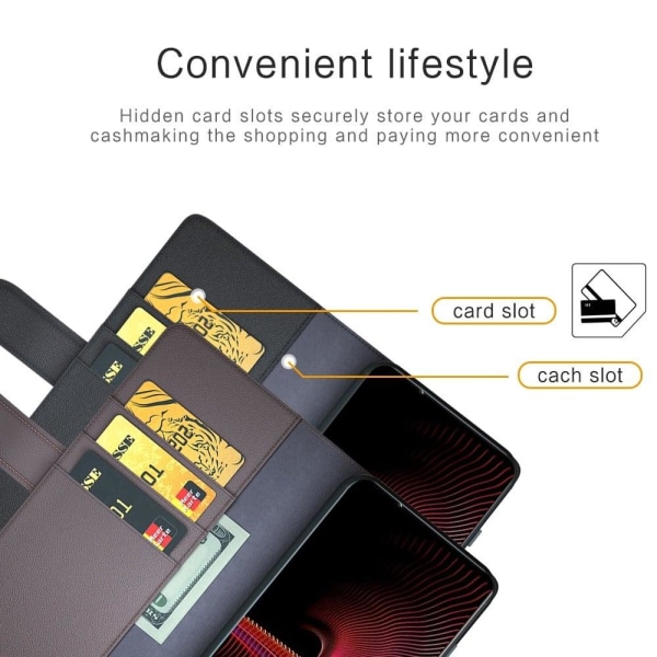 Ægte Læder Etui med Credit Card Slots til Sony Xperia 1 III - Br Brown