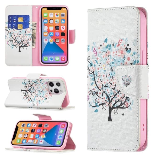 Wonderland iPhone 13 Pro flip-etui - Blomstertre Multicolor