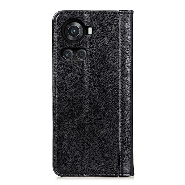 Äkta läder OnePlus 10R / OnePlus Ace fodral med magnetisk stängning Svart