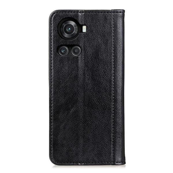 OnePlus 10R / OnePlus Ace ægte læderetui med magnetisk lukning - Sort Black