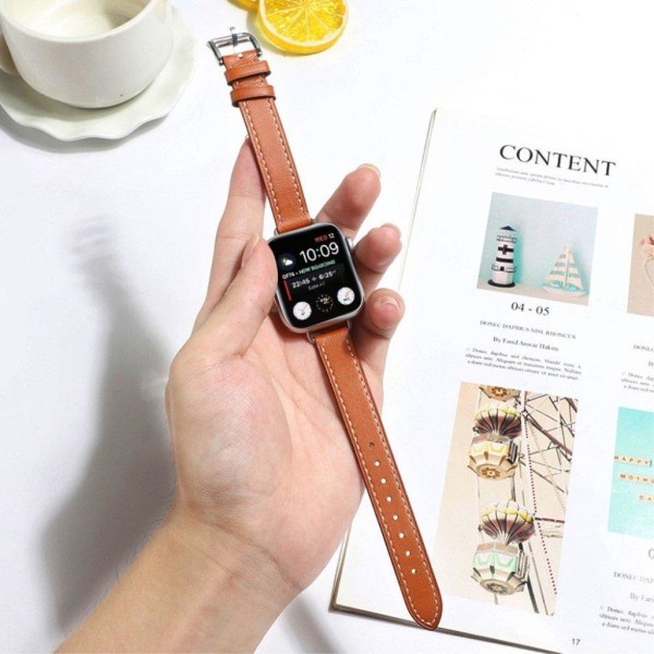 Apple Watch 42mm - 44mm ruuvimallinen nahkaranneke - Khaki Brown