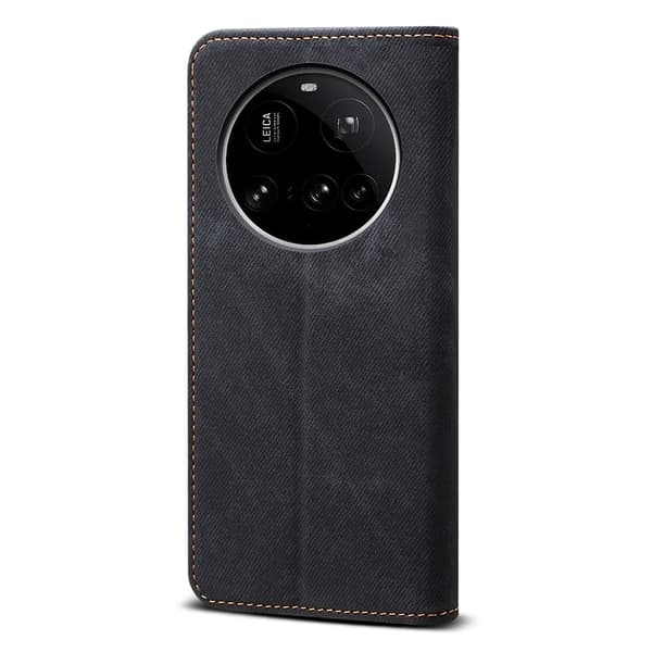 Xiaomi 15 Ultra Case Jeans Cloth Texture Anti-Scratch Leather Stand Phone Cover - Sort Black
