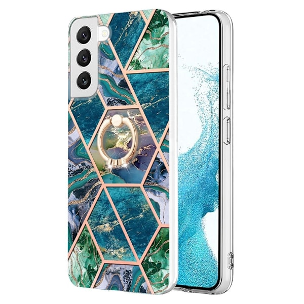 Marble Patterned Suojakuori With Ring Holder For Samsung Galaxy S23 Plus - Sininen / Vihreä Green