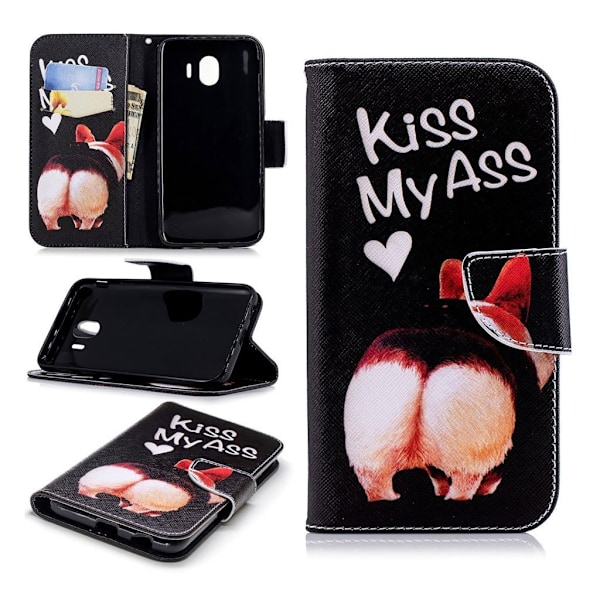Samsung Galaxy J4 (2018) mønstret læder flip etui - Kiss My Ass Multicolor
