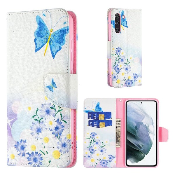 Wonderland Samsung Galaxy S21 FE Flip etui - Sommerfugl og blomst Multicolor