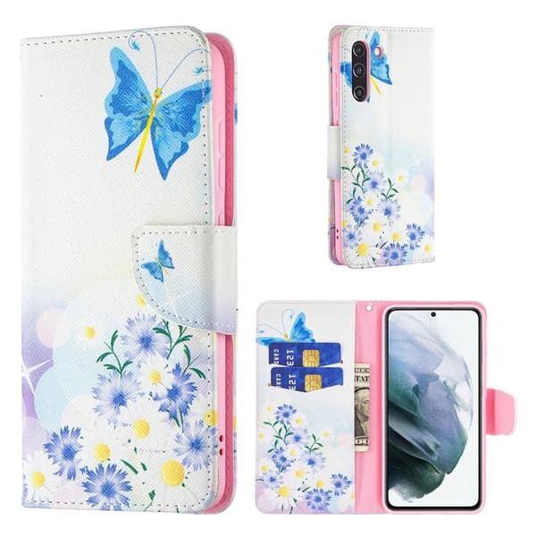 Wonderland Samsung Galaxy S21 FE Flippetui - Sommerfugl og Blomst Multicolor