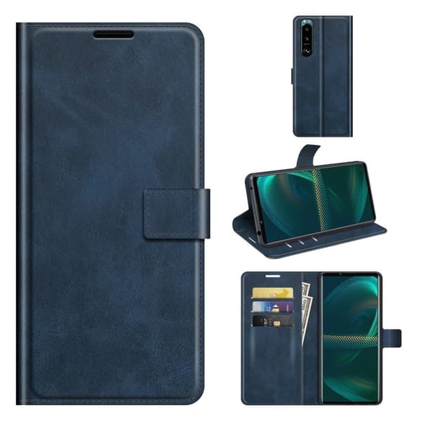 Wallet-style Lær Etui til Sony Xperia 5 III - Blå Blue