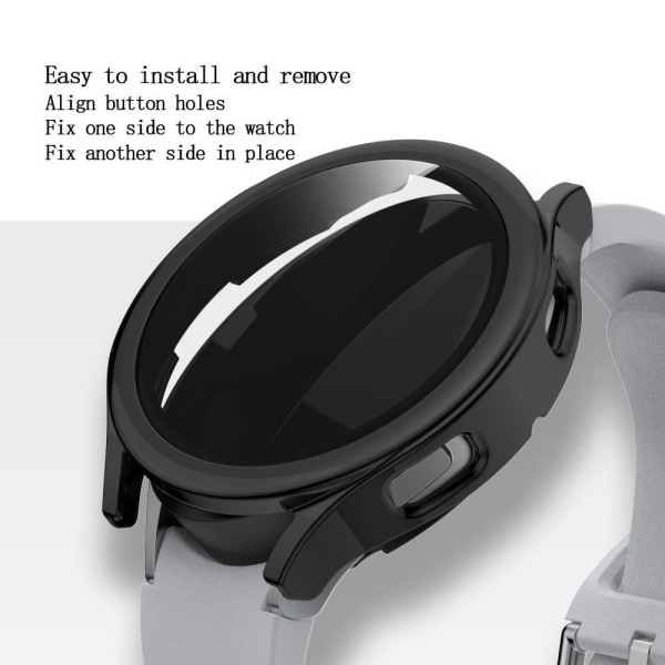 Samsung Galaxy Watch 4 (44mm) galvaniseret cover med skærmbeskytter i hærdet glas - Sort Transparent