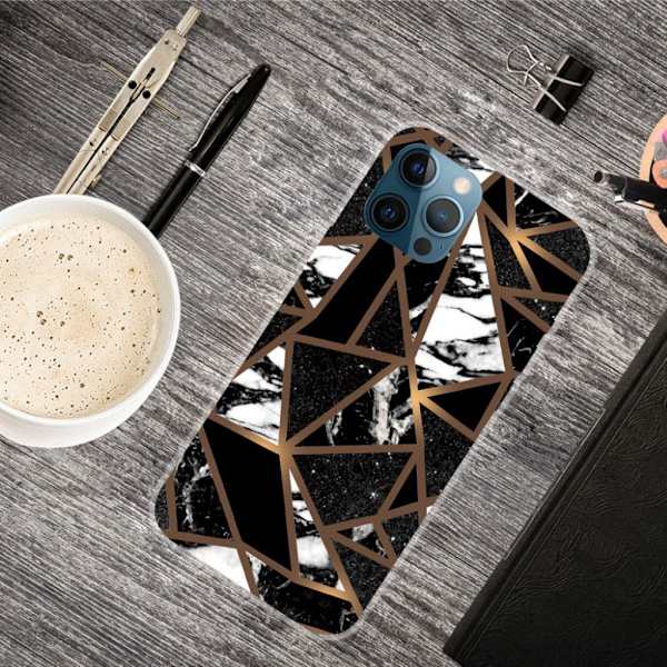 Marble design iPhone 12 Pro / iPhone 12 cover - Sorte Flisefragmenter Black