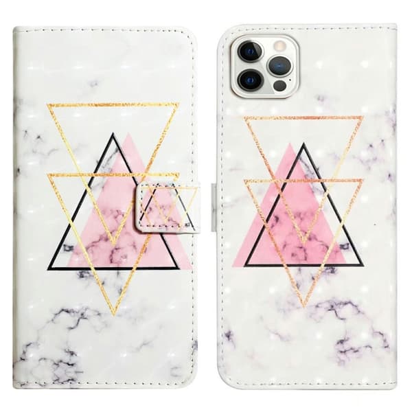 iPhone 16 Pro Max Fodral Flip Wallet 3D-mönster Läder Telefonskal - Triangel Marmor Rosa