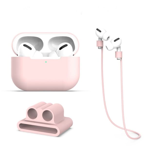 AirPods Pro 2 silikoneovertræk med strop og holder til ørepropper - Lyserød Pink